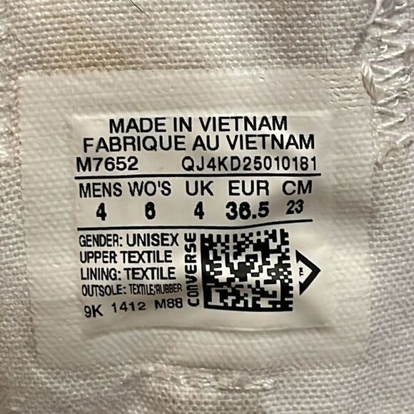 Converse White Chuck Taylor White Ox Low Top Sneakers Unisex M4 W6 EU 36.5 M7652 - Picture 2 of 13